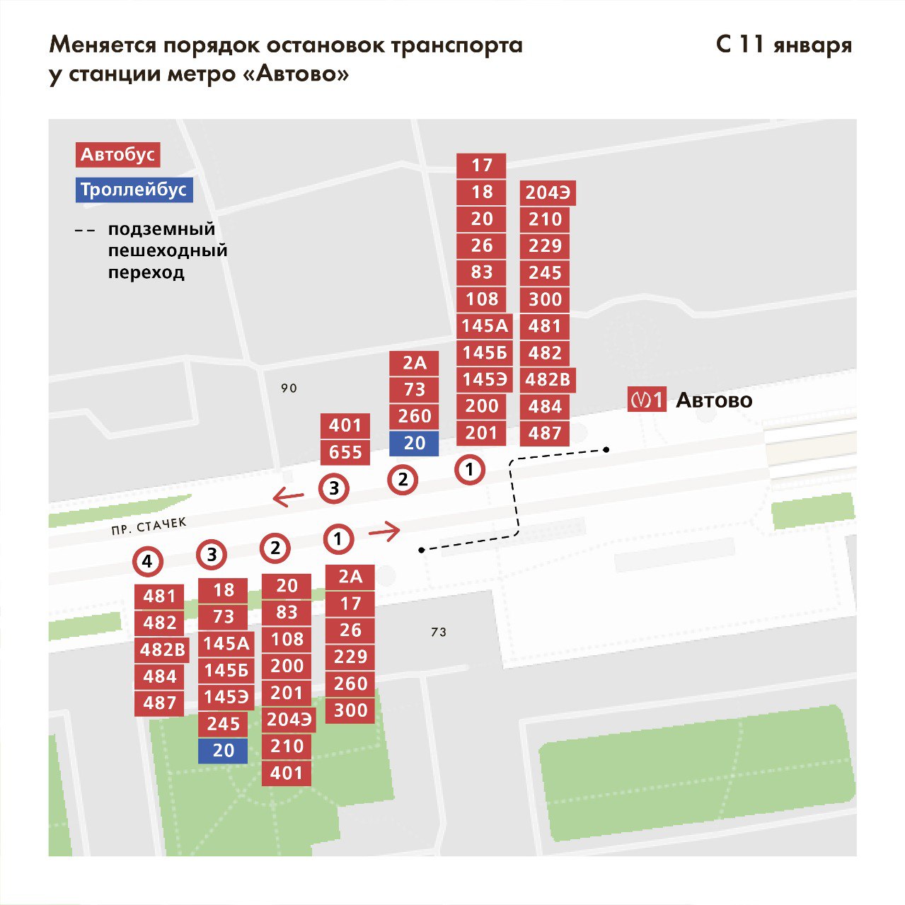 С 11 января меняется распределение маршрутов транспорта на остановках у  станции метро “Автово” | СПб ГКУ 